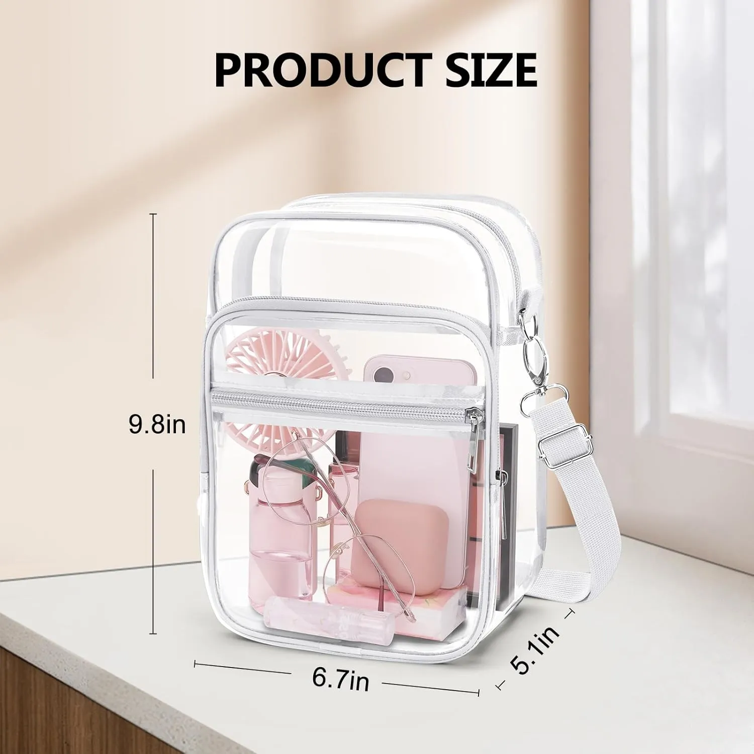 Blvornl Clear Crossbody Bag with Adjustable Shoulder Strap, Stadium Approved PVC Clear Purse Bag, Clear Messenger Bag