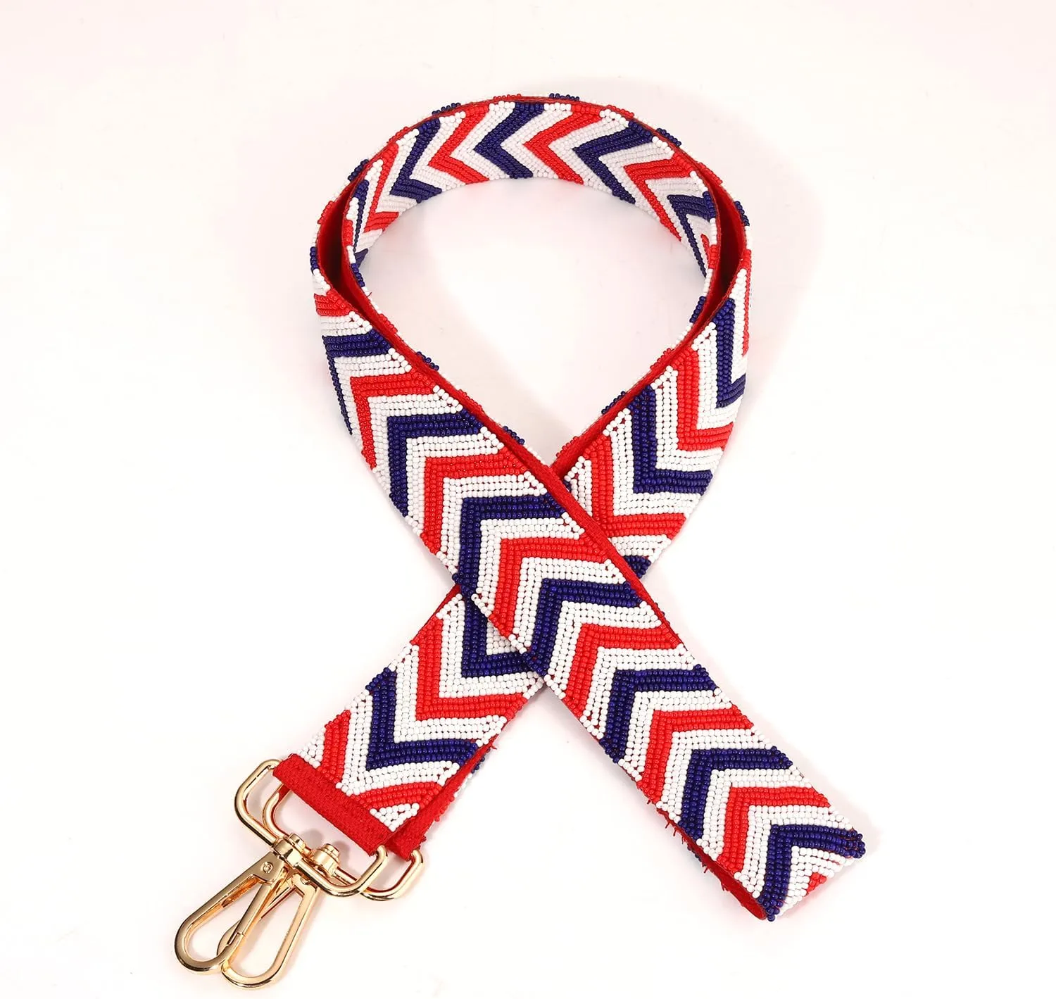 Boderier 4th of July Beaded Purse Straps for Women Red White Blue Stripes Replacement Crossbody Handbag Shoulder Strap Trump USA Independence Day Gifts