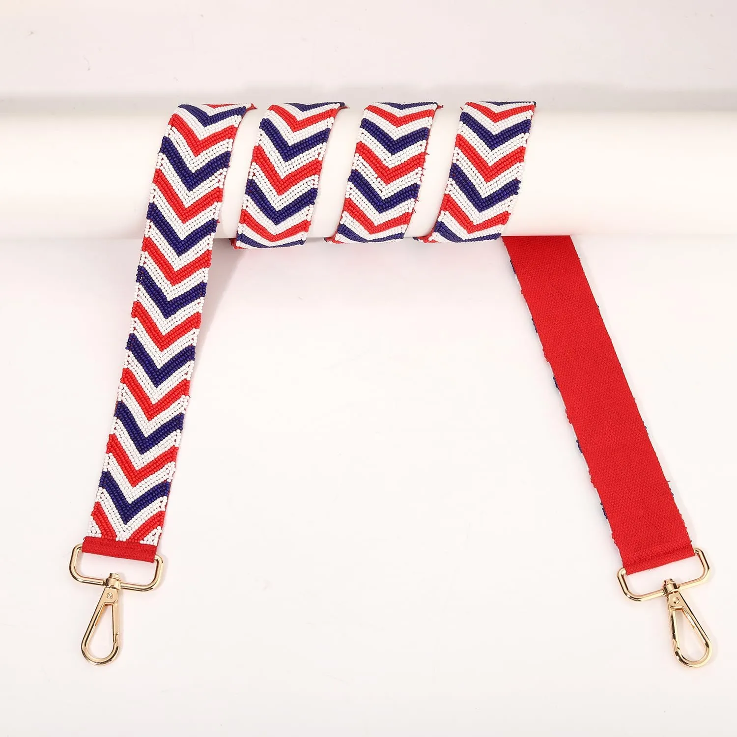 Boderier 4th of July Beaded Purse Straps for Women Red White Blue Stripes Replacement Crossbody Handbag Shoulder Strap Trump USA Independence Day Gifts