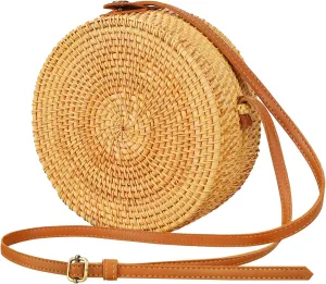 Boho Rattan Crossbody Bag for Women - Adjustable Shoulder Strap & Lightweight Design | Artisan Woven Beach Bag for Travel Essentials, Summer Picnic & Vacation Tote