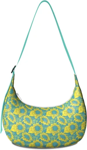 Boho Sunflower Waterproof Nylon Crescent Sling Crossbody Bag Floral Casual Shoulder Bag with Adjustable Strap for Work Travel