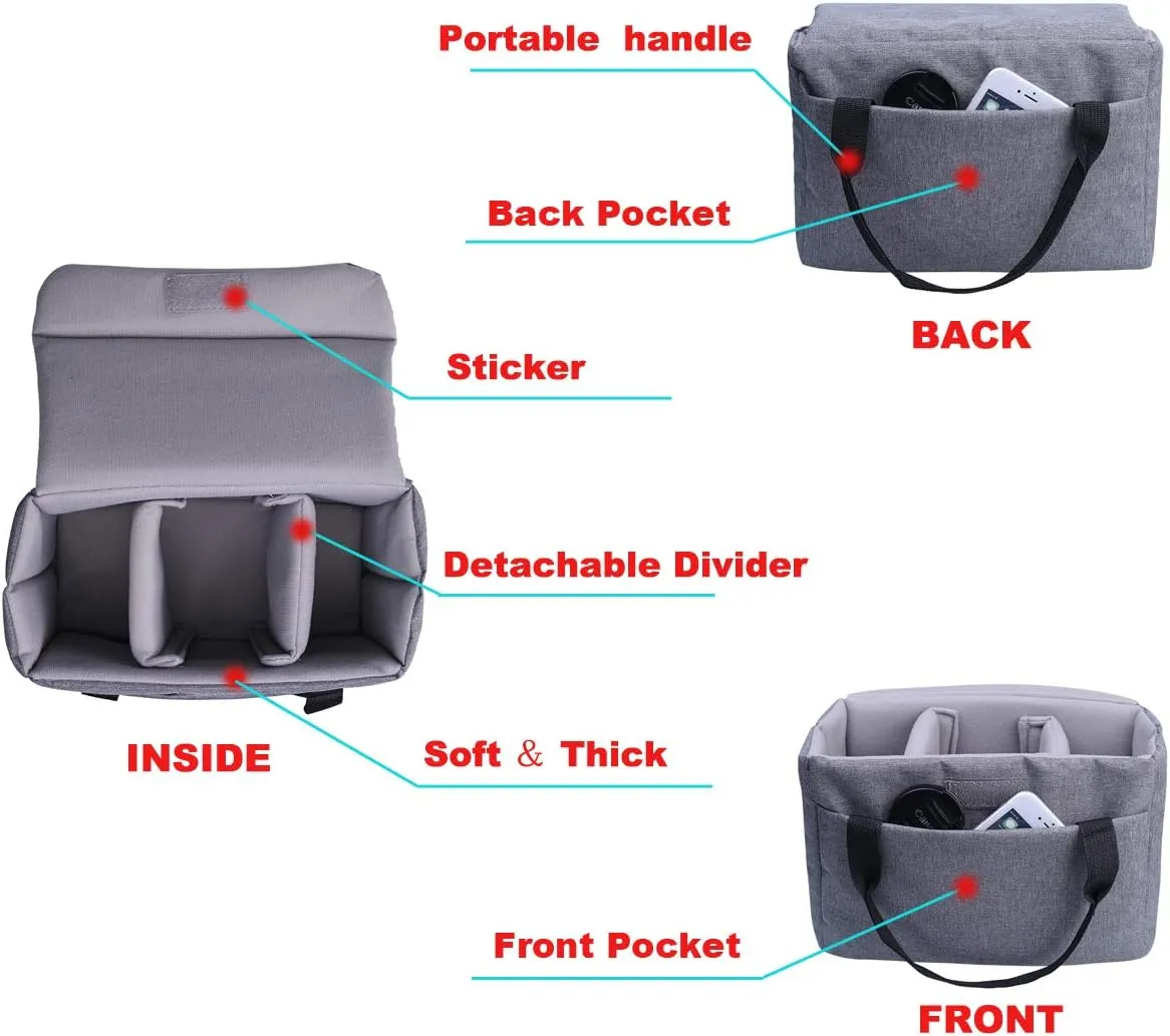 BOMKEE Camera Inserts Protective Bag Padded Insert Camer Cube Water Resistant DSLR SLR Case Foldable Liner for Sony,Canon,Nikon,Olympus Camera Lens Accessories Grey