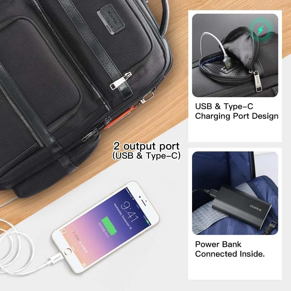 BOPai Executive Multi-Function Travel Friendly Backpack for Men 15.6 inch Laptop Business Anti Theft Computer Rucksack Water Resistant Smart USB Charging Large Capacity Office Classic Black
