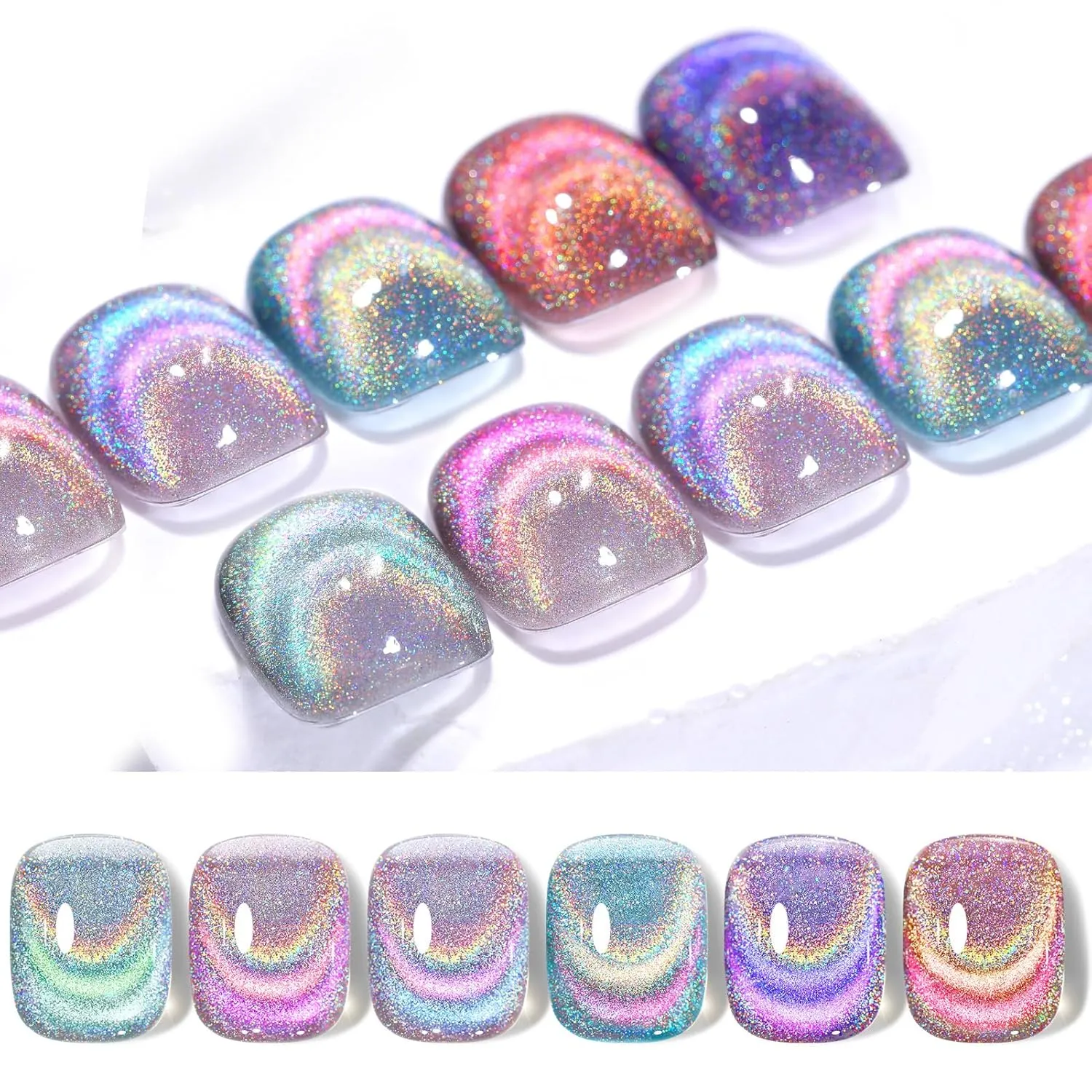 BORN PRETTY Magnetic Gel Nail Polish Holographic Glass Cat Magnetic Eye Gel Polish Nail Gel Soak Off Nail Art Salon Manicure Collection Gift 6pcs