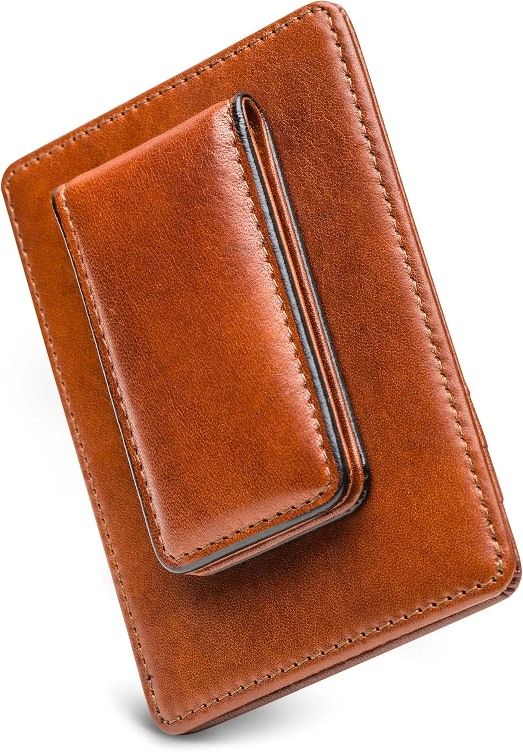 Bosca Italian Leather Men's Wallet with Money Clip - Hand-Stained Old Leather Italia Front Pocket Wallet For Men, Magnetic Clip, Gift-Ready Packaging, Amber