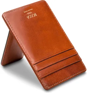 Bosca Italian Leather Men's Wallet with Money Clip - Hand-Stained Old Leather Italia Front Pocket Wallet For Men, Magnetic Clip, Gift-Ready Packaging, Amber