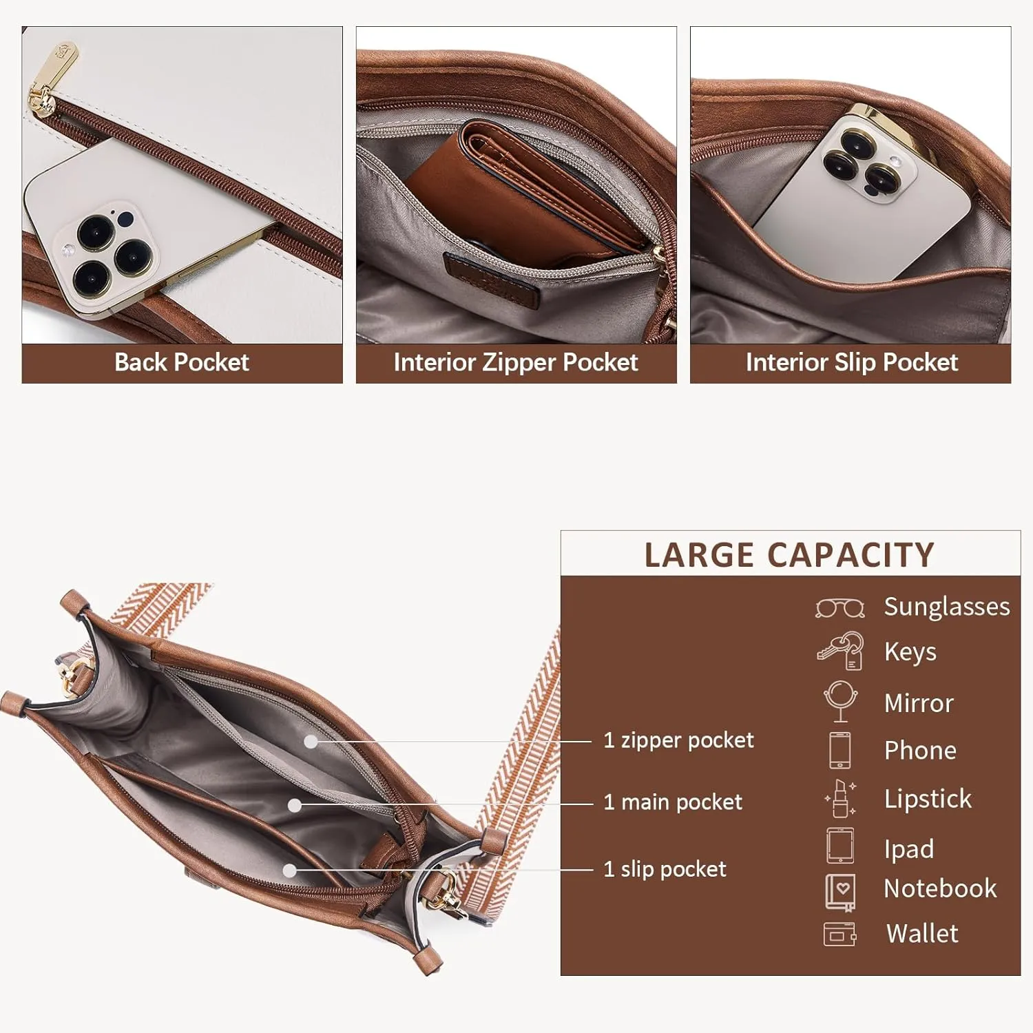 BOSTANTEN Crossbody Bags for Women Trendy Vegan Leather Hobo Handbags Fashion Shoulder Purse with Adjustable Guitar Strap