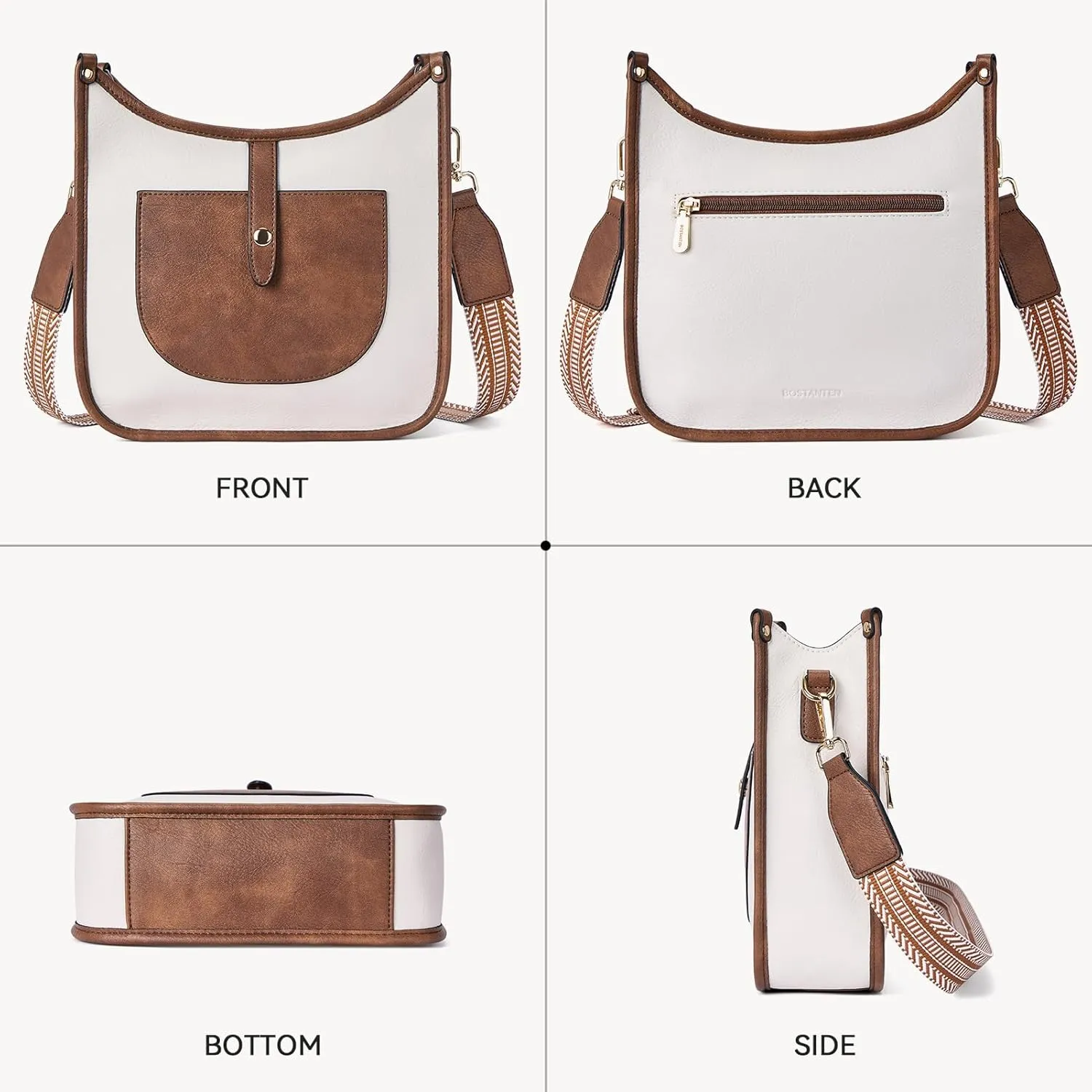 BOSTANTEN Crossbody Bags for Women Trendy Vegan Leather Hobo Handbags Fashion Shoulder Purse with Adjustable Guitar Strap