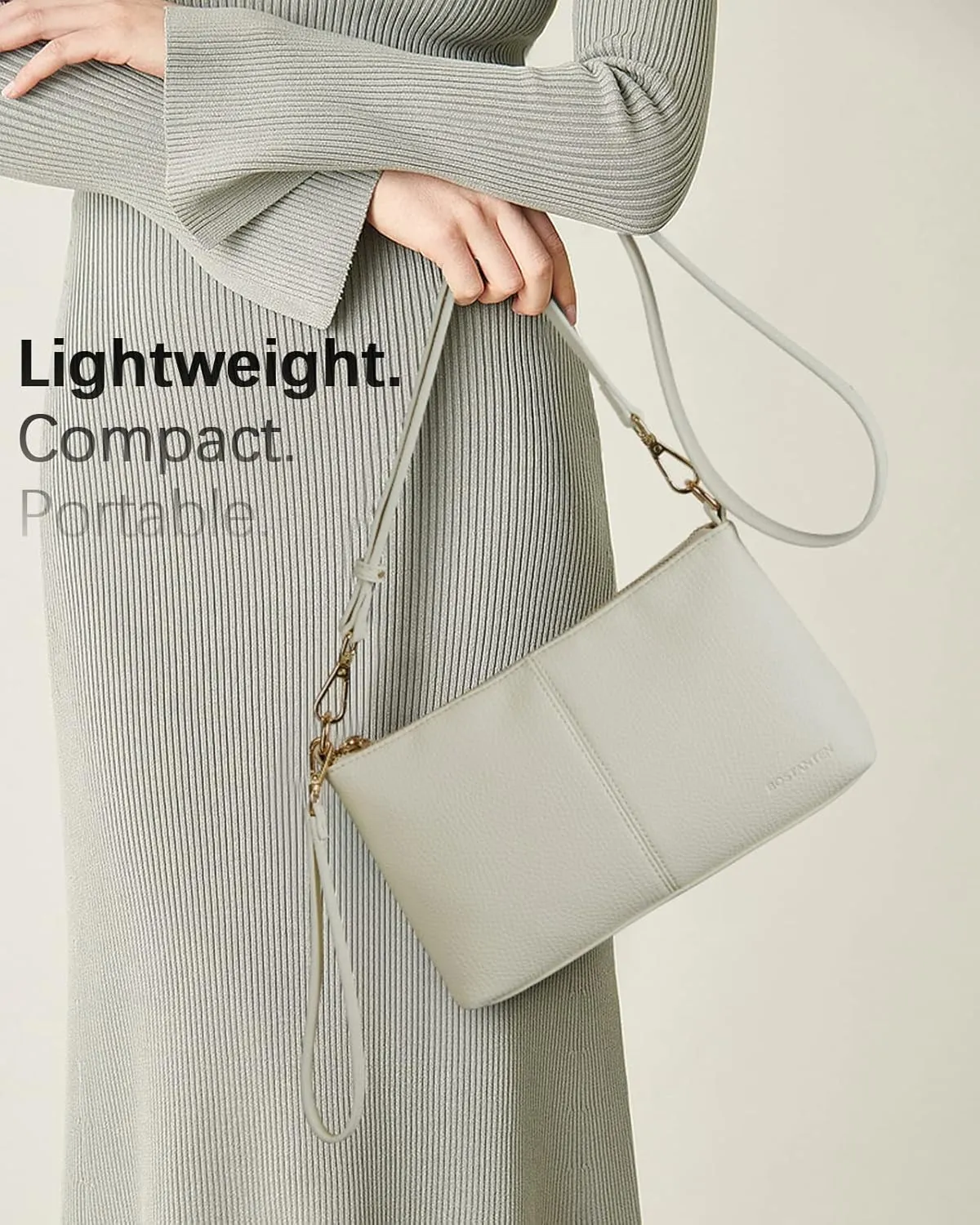 BOSTANTEN Small Crossbody Purse Leather Wristlet Purses for Women with Zipper Pocket Casual Clutch Bags