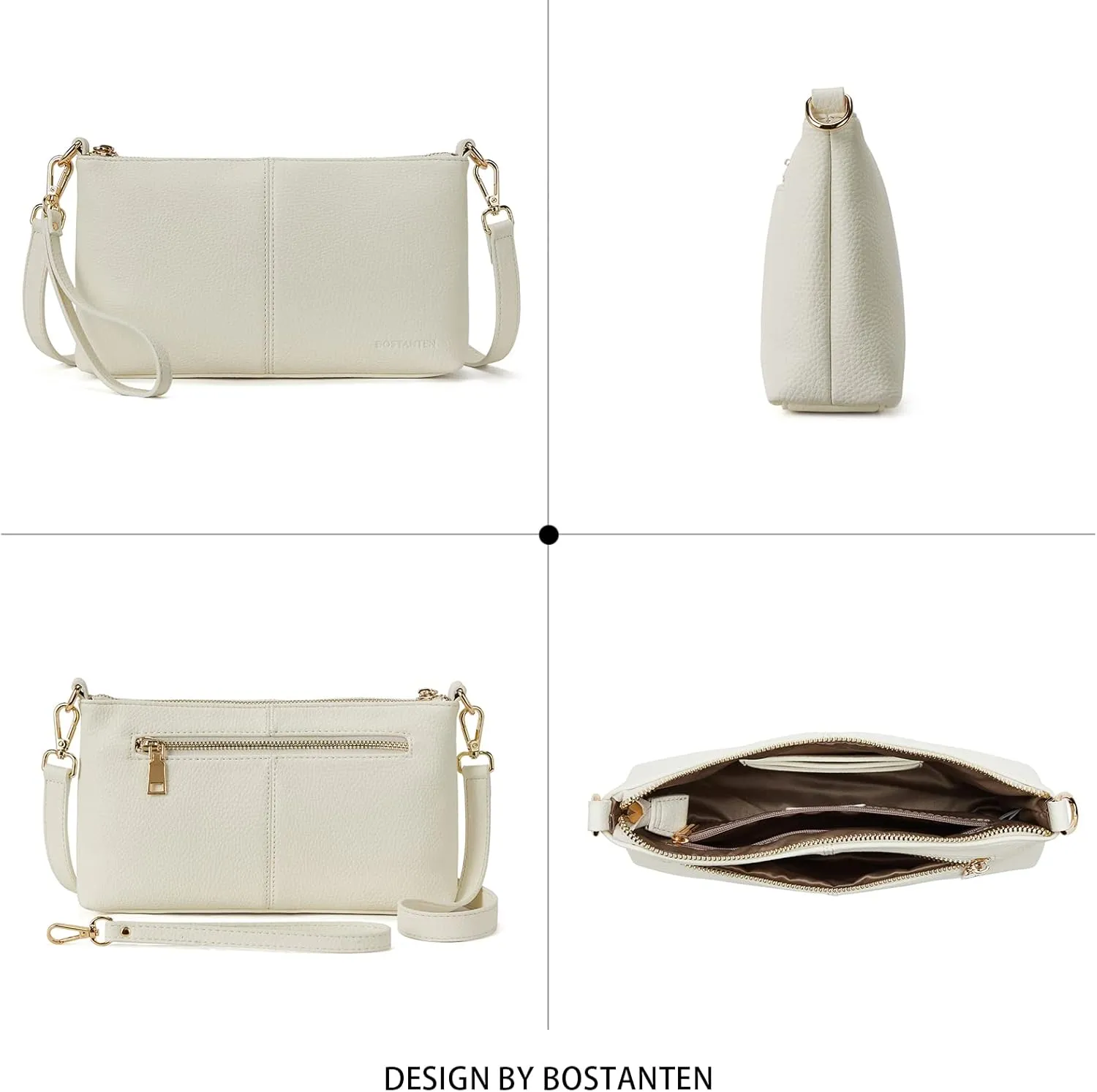 BOSTANTEN Small Crossbody Purse Leather Wristlet Purses for Women with Zipper Pocket Casual Clutch Bags