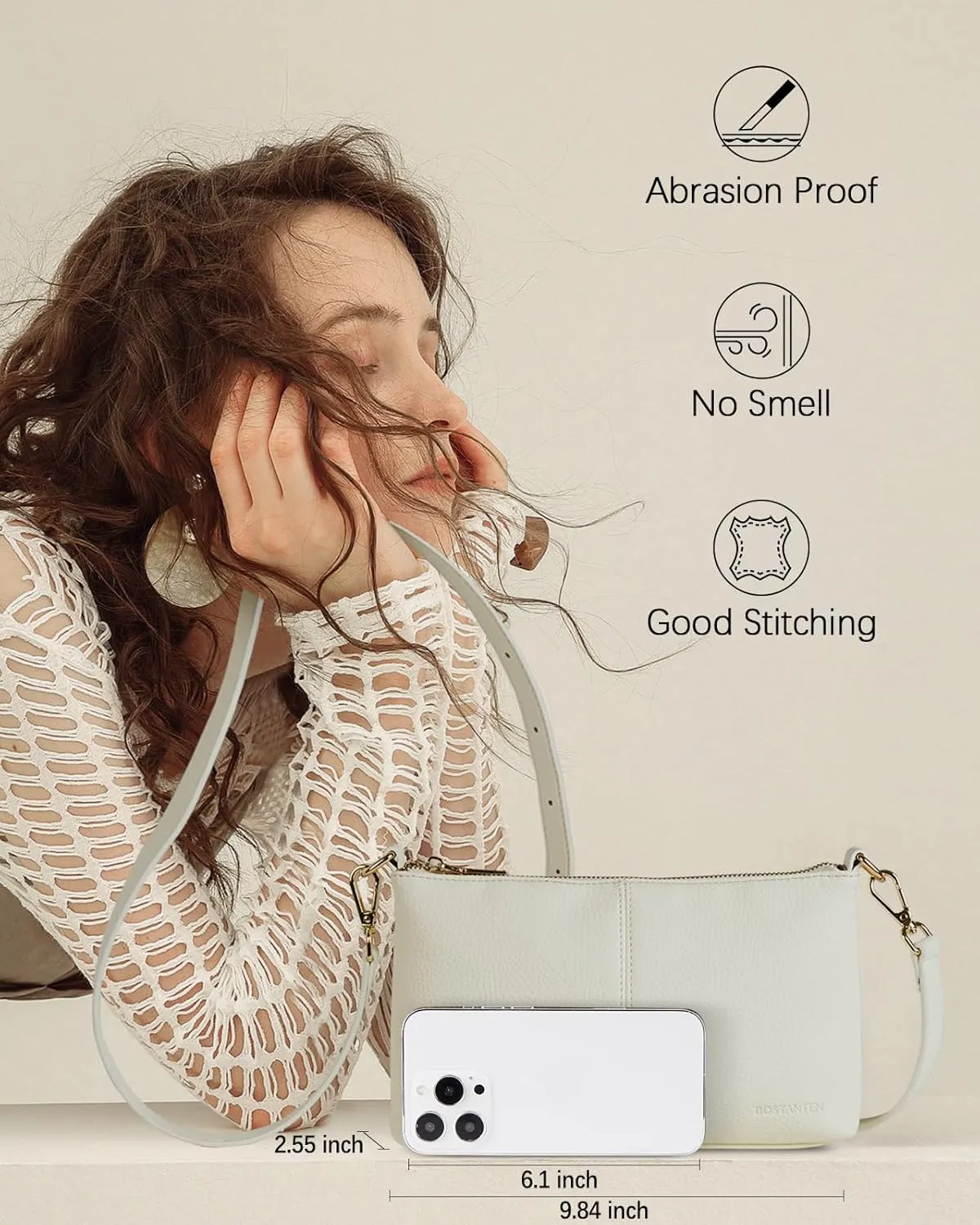BOSTANTEN Small Crossbody Purse Leather Wristlet Purses for Women with Zipper Pocket Casual Clutch Bags