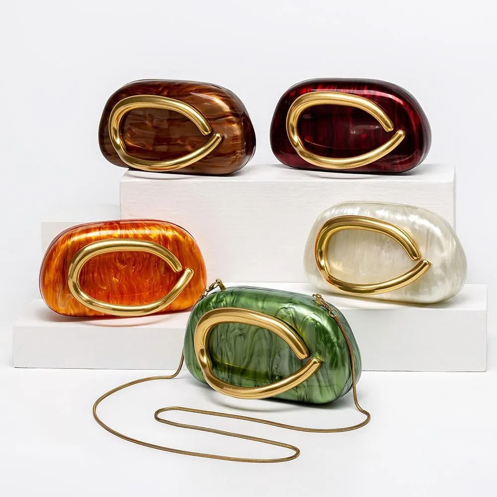 Box Clutch Purses for Women,Shell Evening Bag Gold Metal Handle PU Leather Clutch Chain Crossbody for Wedding 2025