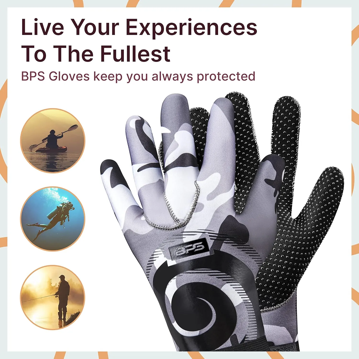 BPS Neoprene Gloves 3mm 5mm Five Finger - for Wetsuit Scuba Diving Gloves Snorkeling Kayaking Surfing Sailing Fishing Canoe Winter Any Water Sports Men Women
