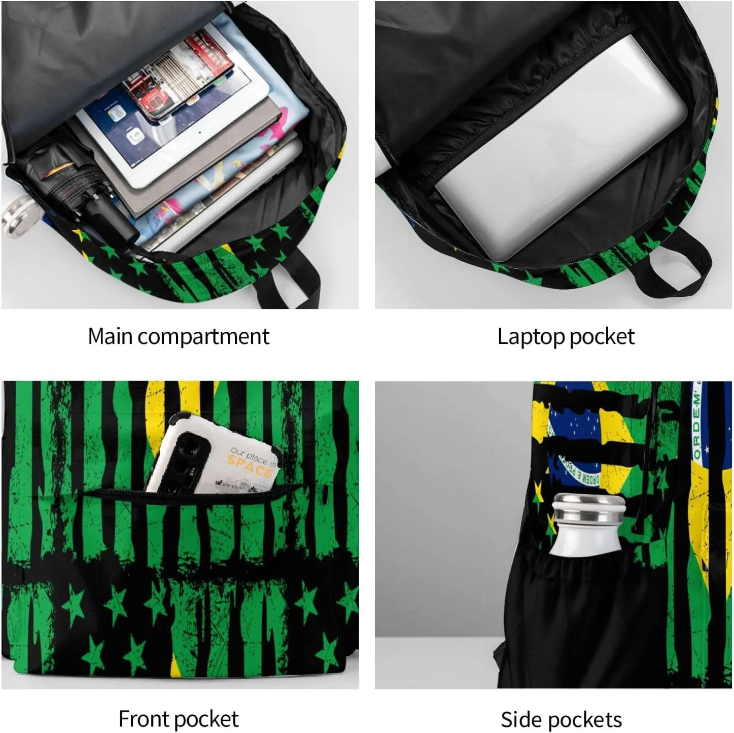 Brazilian American Pride Flag Brazil Roots Laptop Backpack Work Travel Backpacks Business Rucksack Casual Outdoor Daypack with Adjustable Strap Bags for Sports Office Gym Hiking