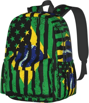 Brazilian American Pride Flag Brazil Roots Laptop Backpack Work Travel Backpacks Business Rucksack Casual Outdoor Daypack with Adjustable Strap Bags for Sports Office Gym Hiking