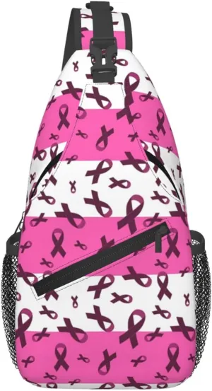 Breast Cancer Awareness Flowers Sling Bag Chest Bags Adjustable Crossbody Bag Shoulder Backpack For Travel Hiking