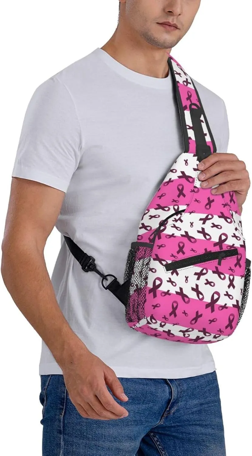 Breast Cancer Awareness Flowers Sling Bag Chest Bags Adjustable Crossbody Bag Shoulder Backpack For Travel Hiking