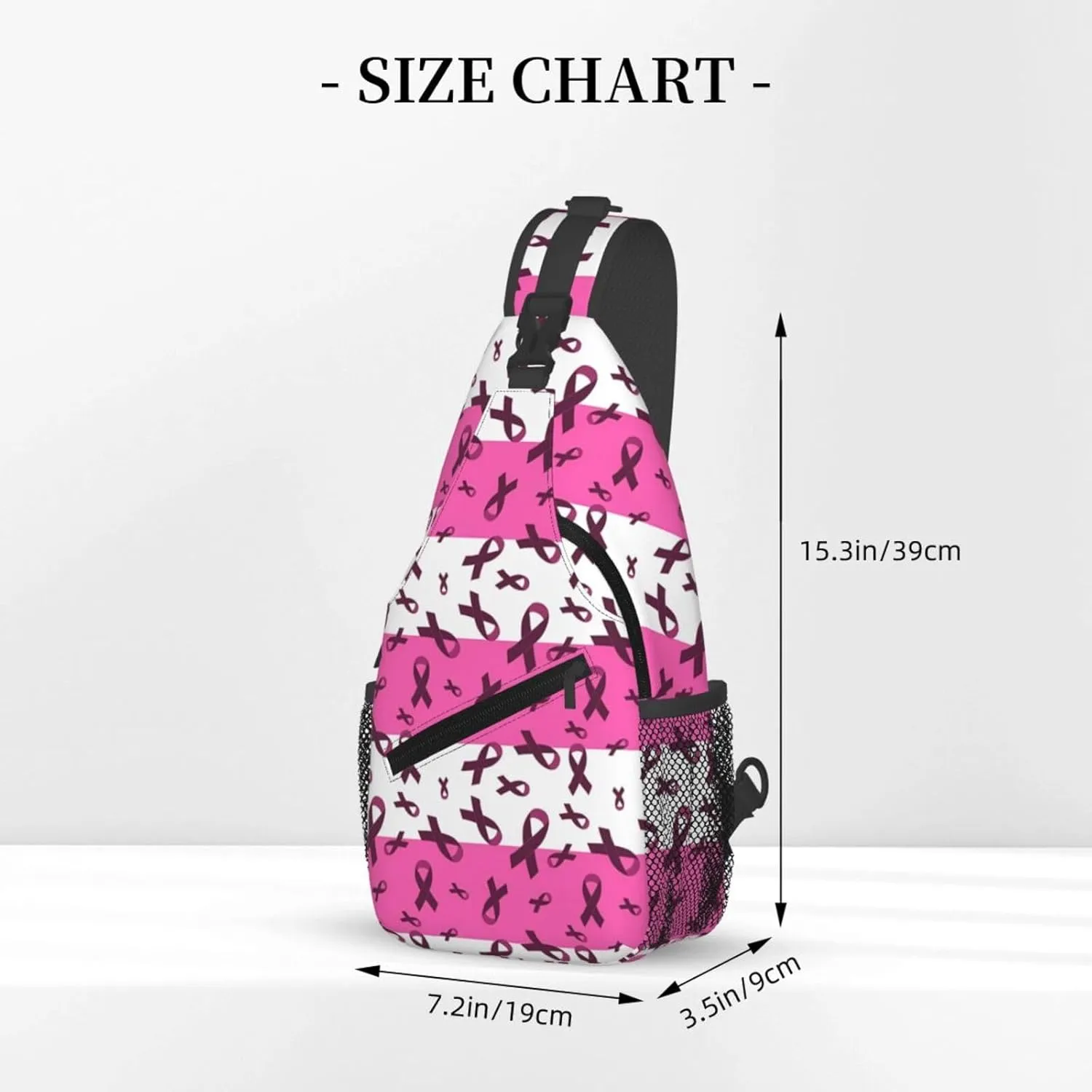 Breast Cancer Awareness Flowers Sling Bag Chest Bags Adjustable Crossbody Bag Shoulder Backpack For Travel Hiking