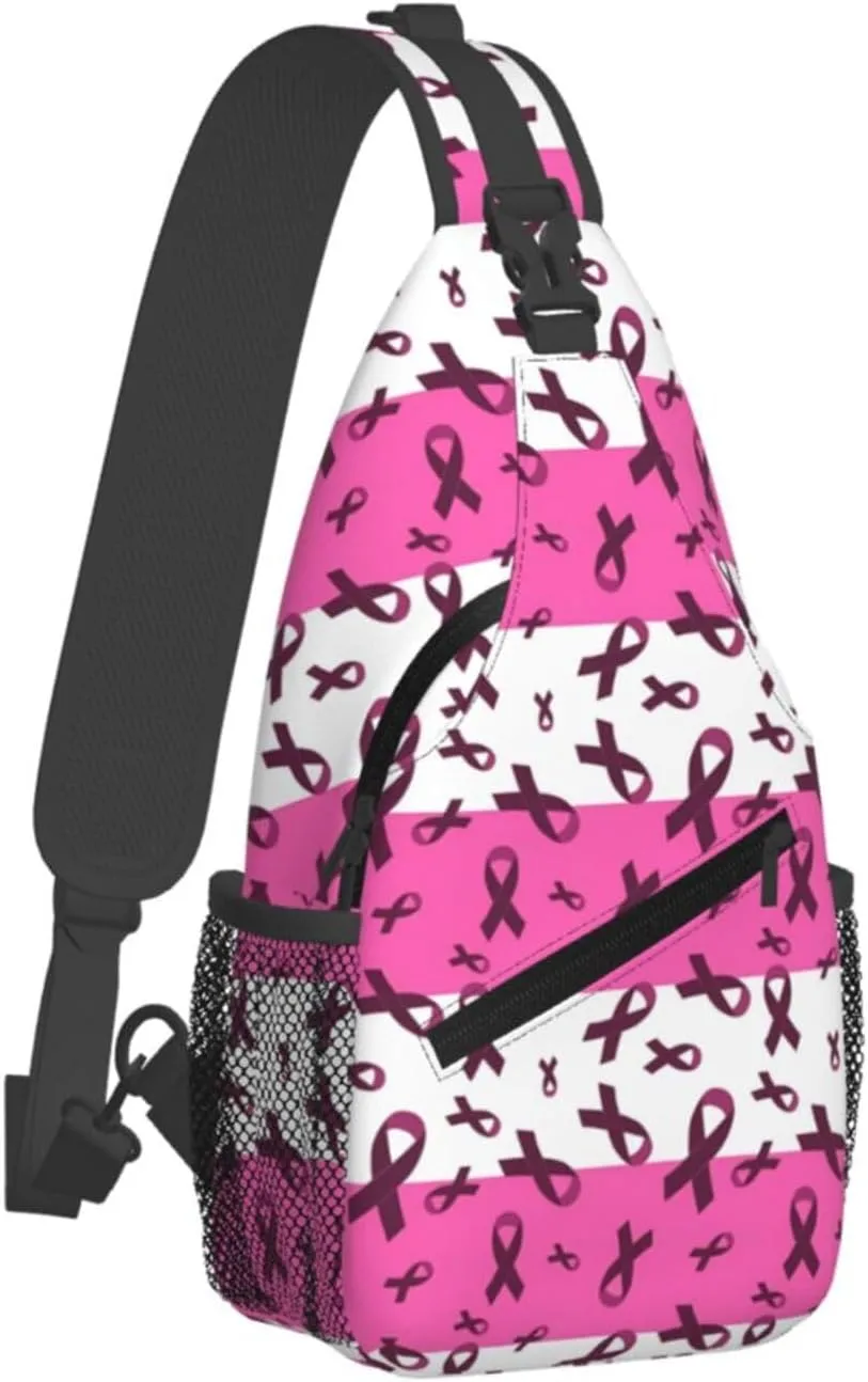 Breast Cancer Awareness Flowers Sling Bag Chest Bags Adjustable Crossbody Bag Shoulder Backpack For Travel Hiking