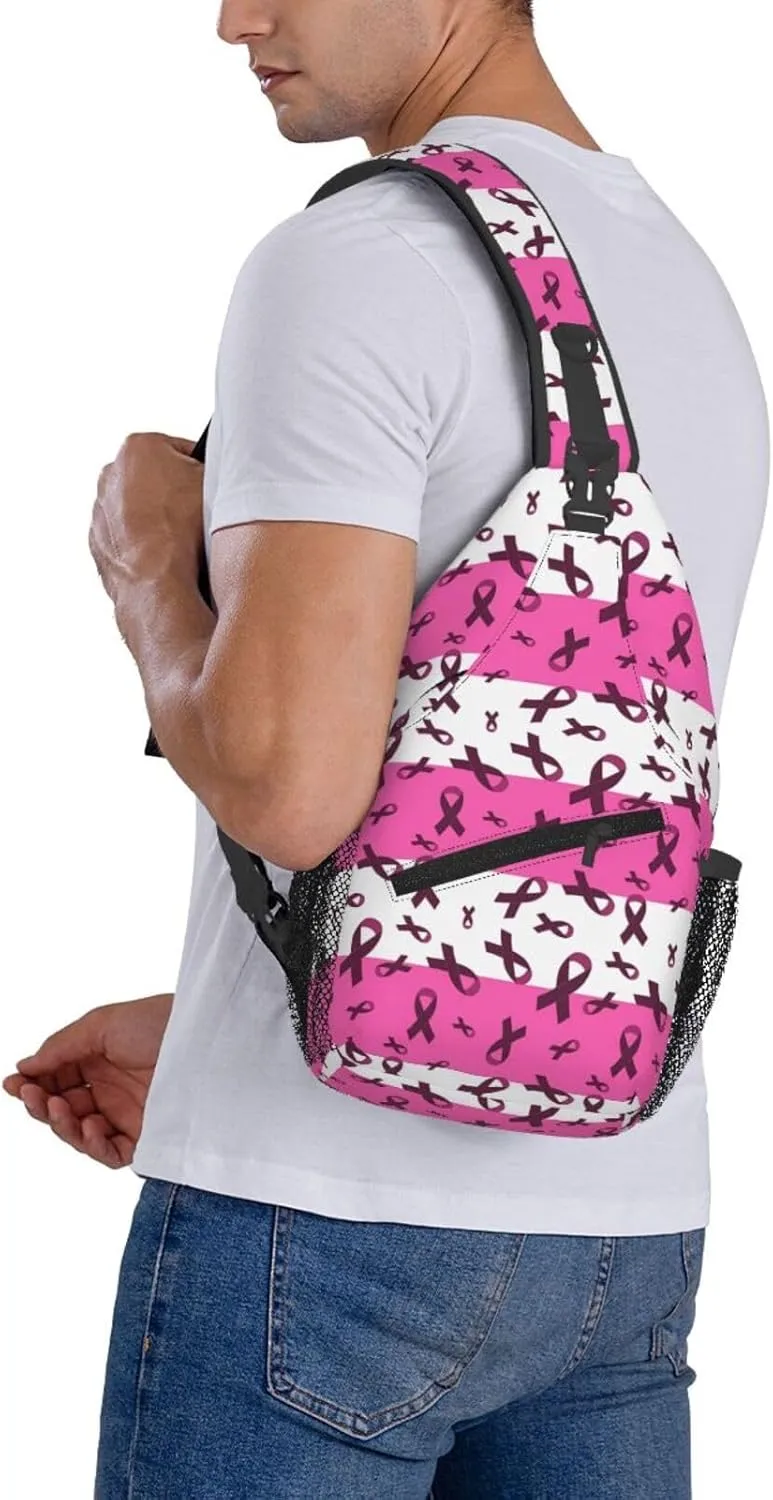 Breast Cancer Awareness Flowers Sling Bag Chest Bags Adjustable Crossbody Bag Shoulder Backpack For Travel Hiking