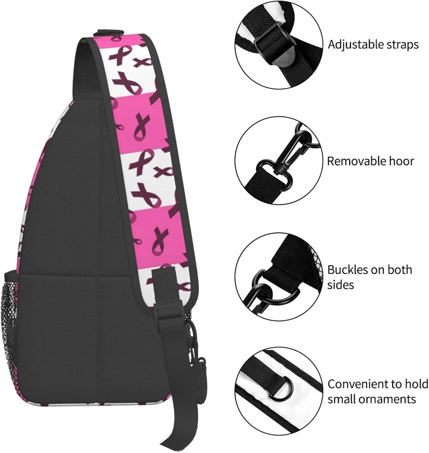 Breast Cancer Awareness Flowers Sling Bag Chest Bags Adjustable Crossbody Bag Shoulder Backpack For Travel Hiking