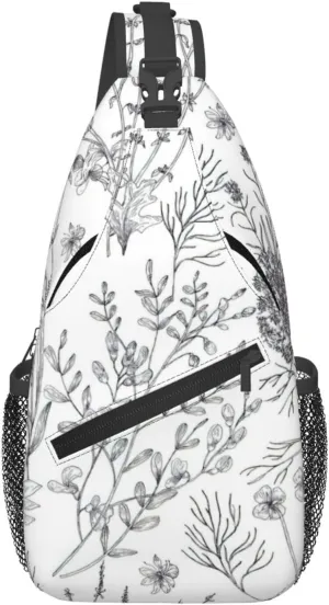 BREAUX Flowering Herbs and Herbaceous Plants print Cross bag, chest crossbody bag, men's cross chest bag, adjustable outdoor travel bag