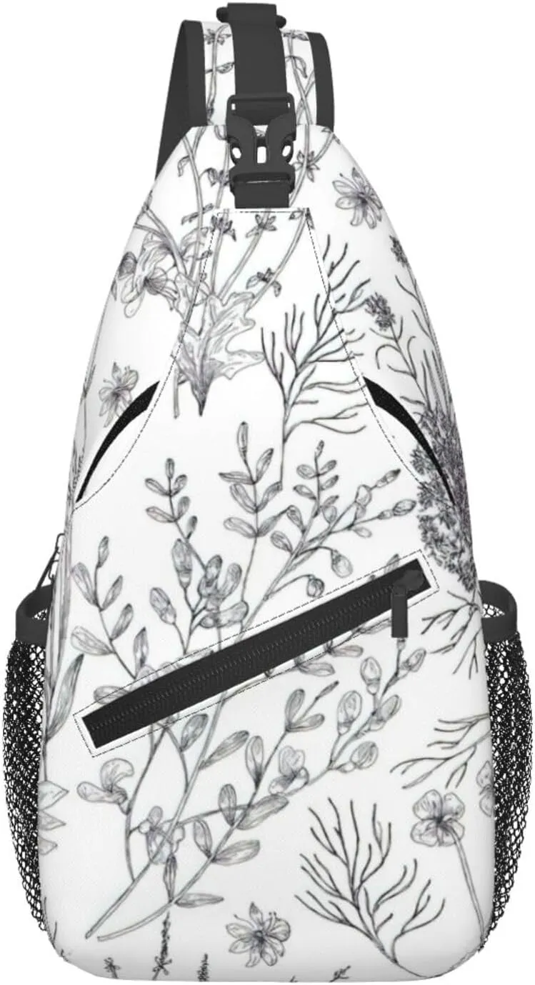 BREAUX Flowering Herbs and Herbaceous Plants print Cross bag, chest crossbody bag, men's cross chest bag, adjustable outdoor travel bag