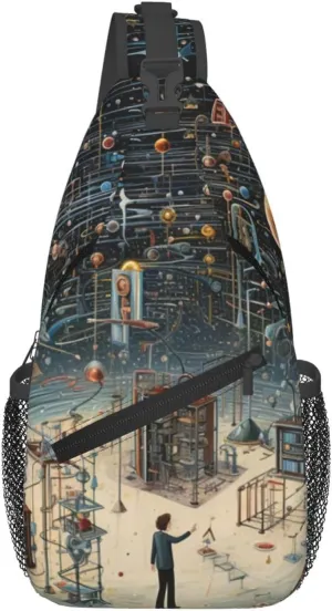 BREAUX Physics Print print Cross bag, chest crossbody bag, men's cross chest bag, adjustable outdoor travel bag