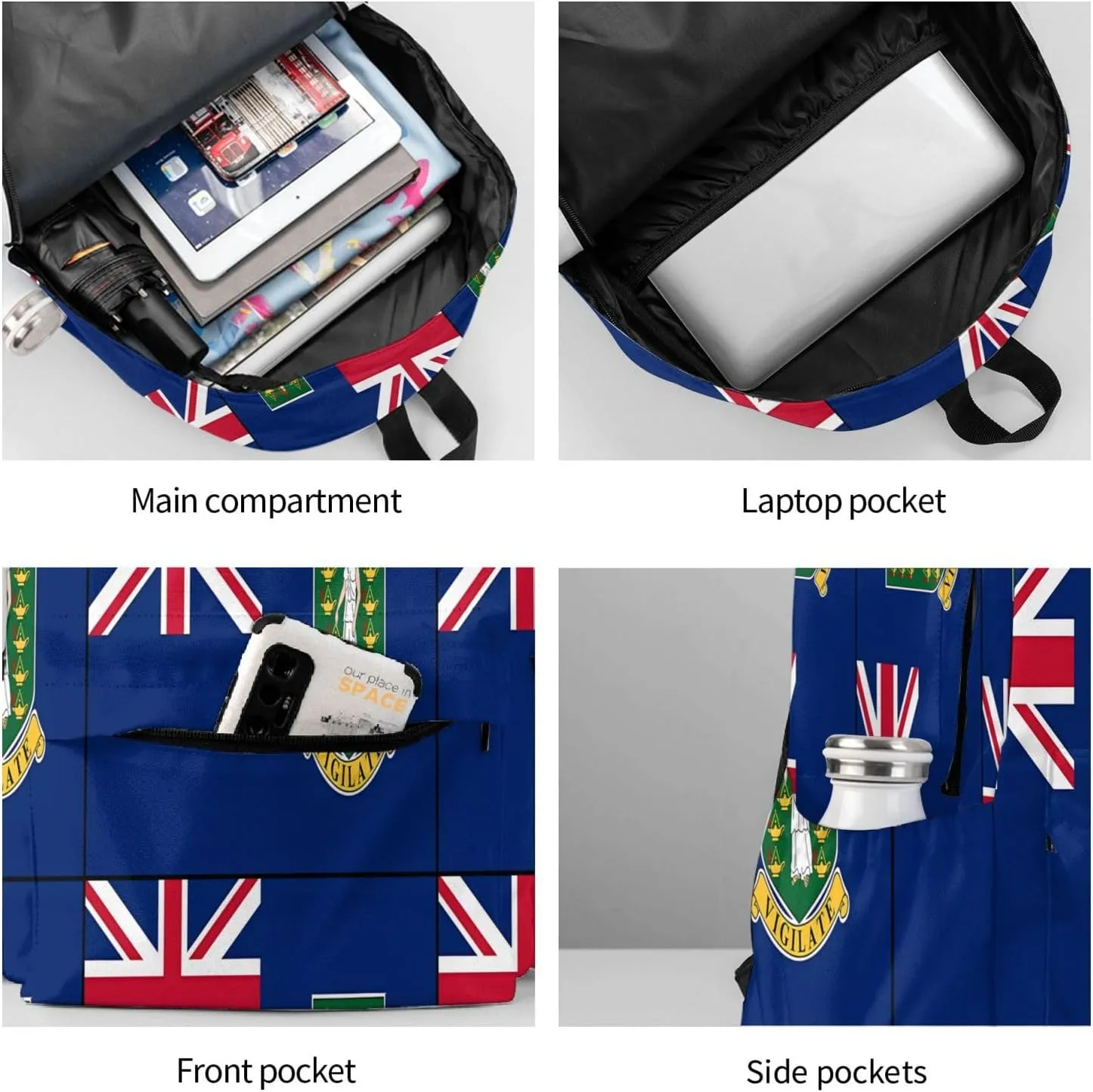 British Virgin Islands Flag Casual Backpack Large Capacity Travel Backpacks Laptop Daypack Commuter Rucksack Adjustable Strap Sports Bags for Hiking Biking