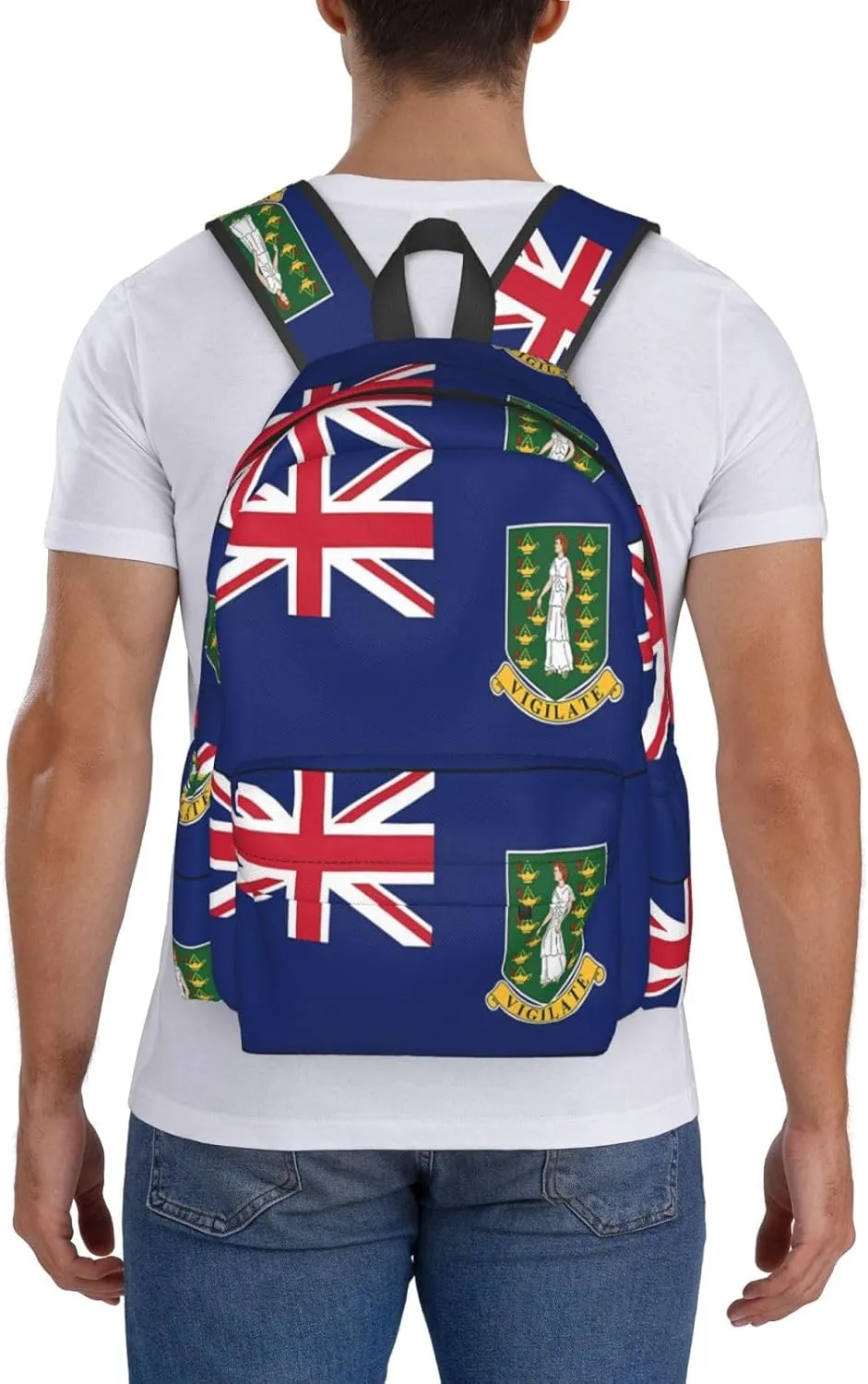 British Virgin Islands Flag Casual Backpack Large Capacity Travel Backpacks Laptop Daypack Commuter Rucksack Adjustable Strap Sports Bags for Hiking Biking