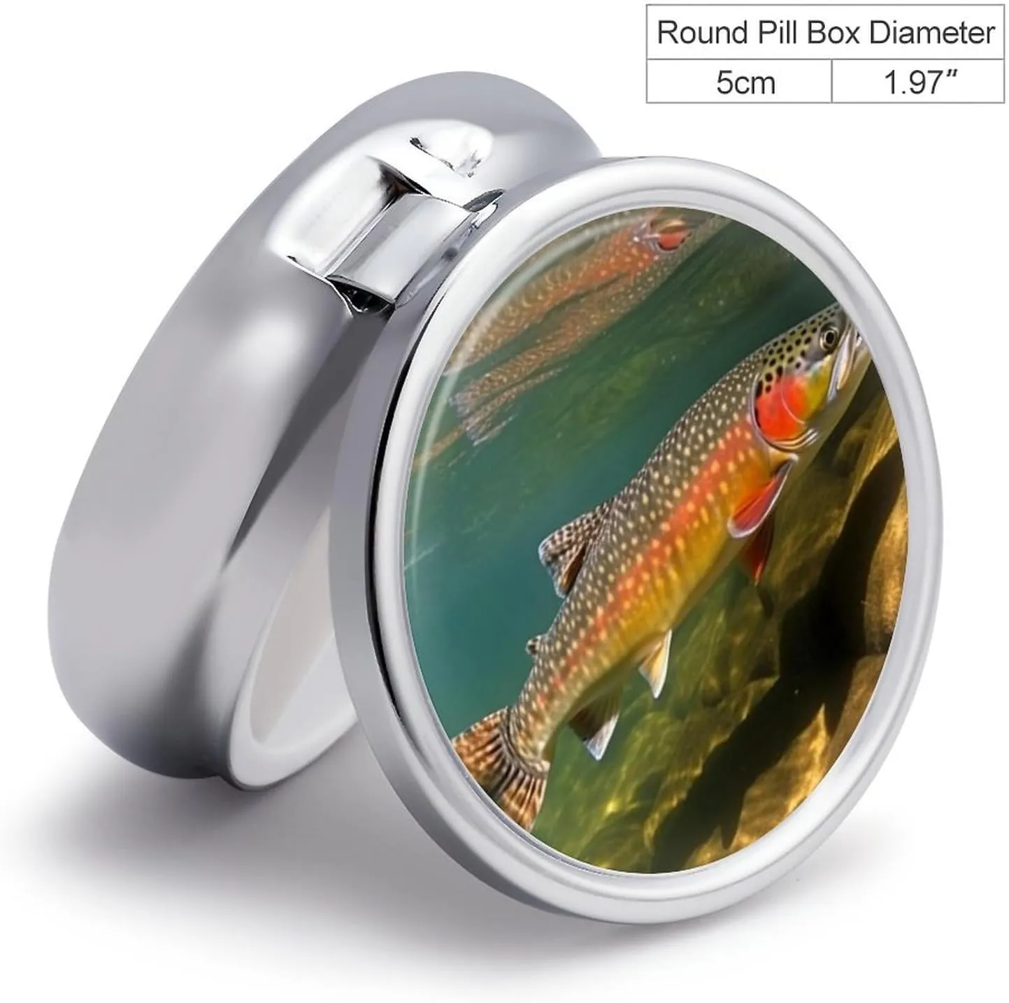Brook Trout Fly Fishing Pill Box PortablePill Organizer Travel Pillcase for Pocket Or Purse Medicine Pill Container with Mirror 3 Compartments Daily Medicine Organizer