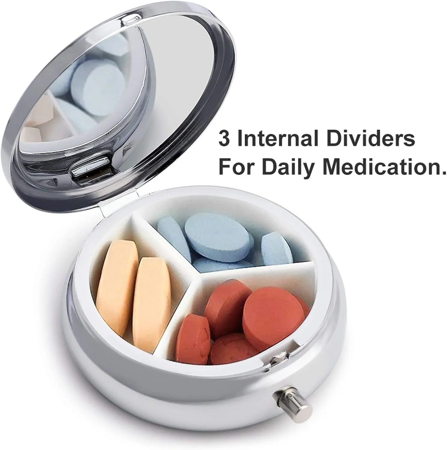 Brook Trout Fly Fishing Pill Box PortablePill Organizer Travel Pillcase for Pocket Or Purse Medicine Pill Container with Mirror 3 Compartments Daily Medicine Organizer