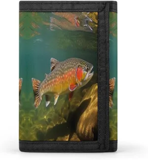 Brook Trout Fly Fishing Trifold Wallet Credit Card Purse Portable Outdoor Sports Wallets Pocket Coin Wallet with Id Window for Men Women
