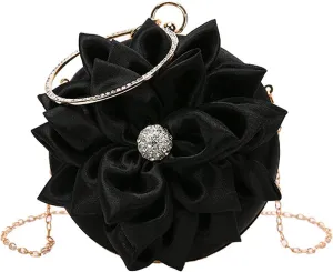 Buddy Women Rose Shaped Clutch Soft Satin Wristlet Handbag Wedding Party Purse