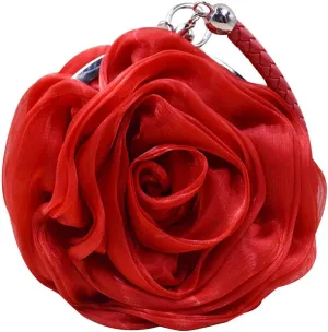 Buddy Women Rose Shaped Clutch Soft Satin Wristlet Handbag Wedding Party Purse