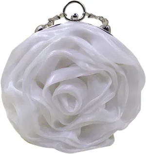 Buddy Women Rose Shaped Clutch Soft Satin Wristlet Handbag Wedding Party Purse