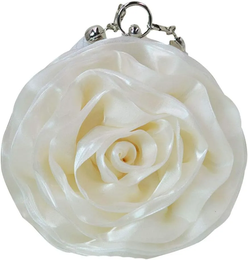 Buddy Women Rose Shaped Clutch Soft Satin Wristlet Handbag Wedding Party Purse