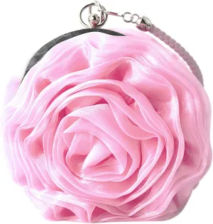 Buddy Women Rose Shaped Clutch Soft Satin Wristlet Handbag Wedding Party Purse