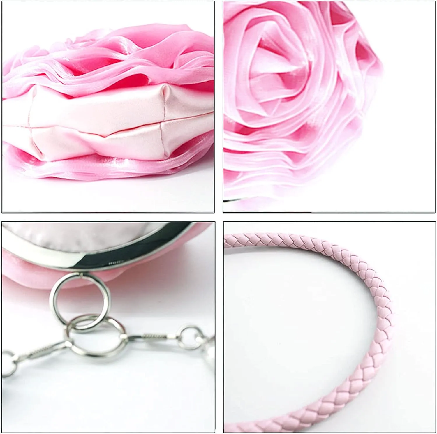 Buddy Women Rose Shaped Clutch Soft Satin Wristlet Handbag Wedding Party Purse