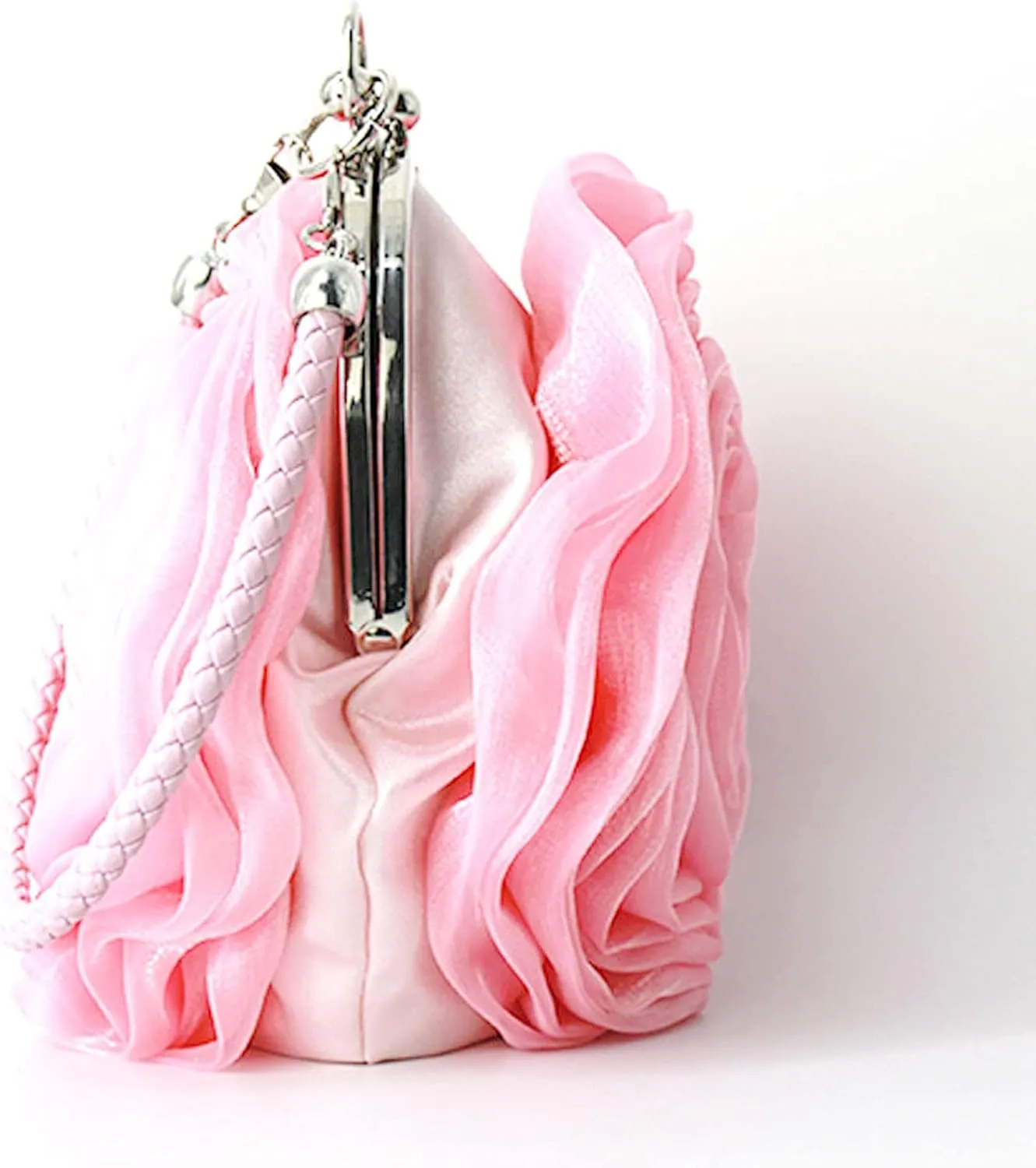 Buddy Women Rose Shaped Clutch Soft Satin Wristlet Handbag Wedding Party Purse