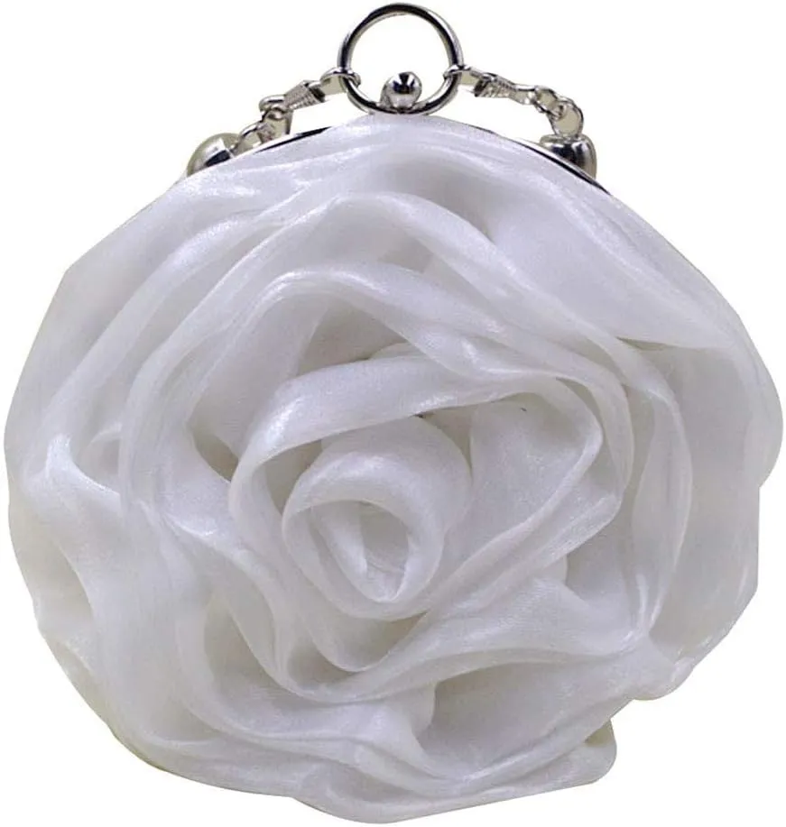 Buddy Women Rose Shaped Clutch Soft Satin Wristlet Handbag Wedding Party Purse