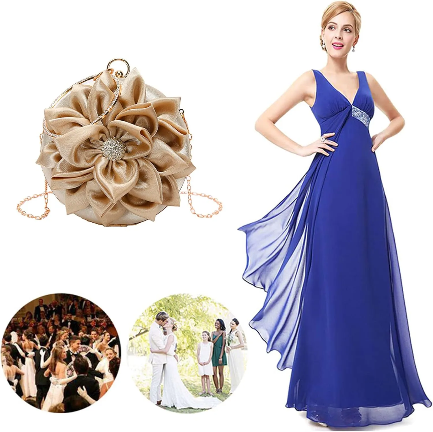Buddy Women Rose Shaped Clutch Soft Satin Wristlet Handbag Wedding Party Purse