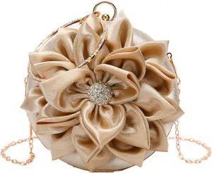 Buddy Women Rose Shaped Clutch Soft Satin Wristlet Handbag Wedding Party Purse