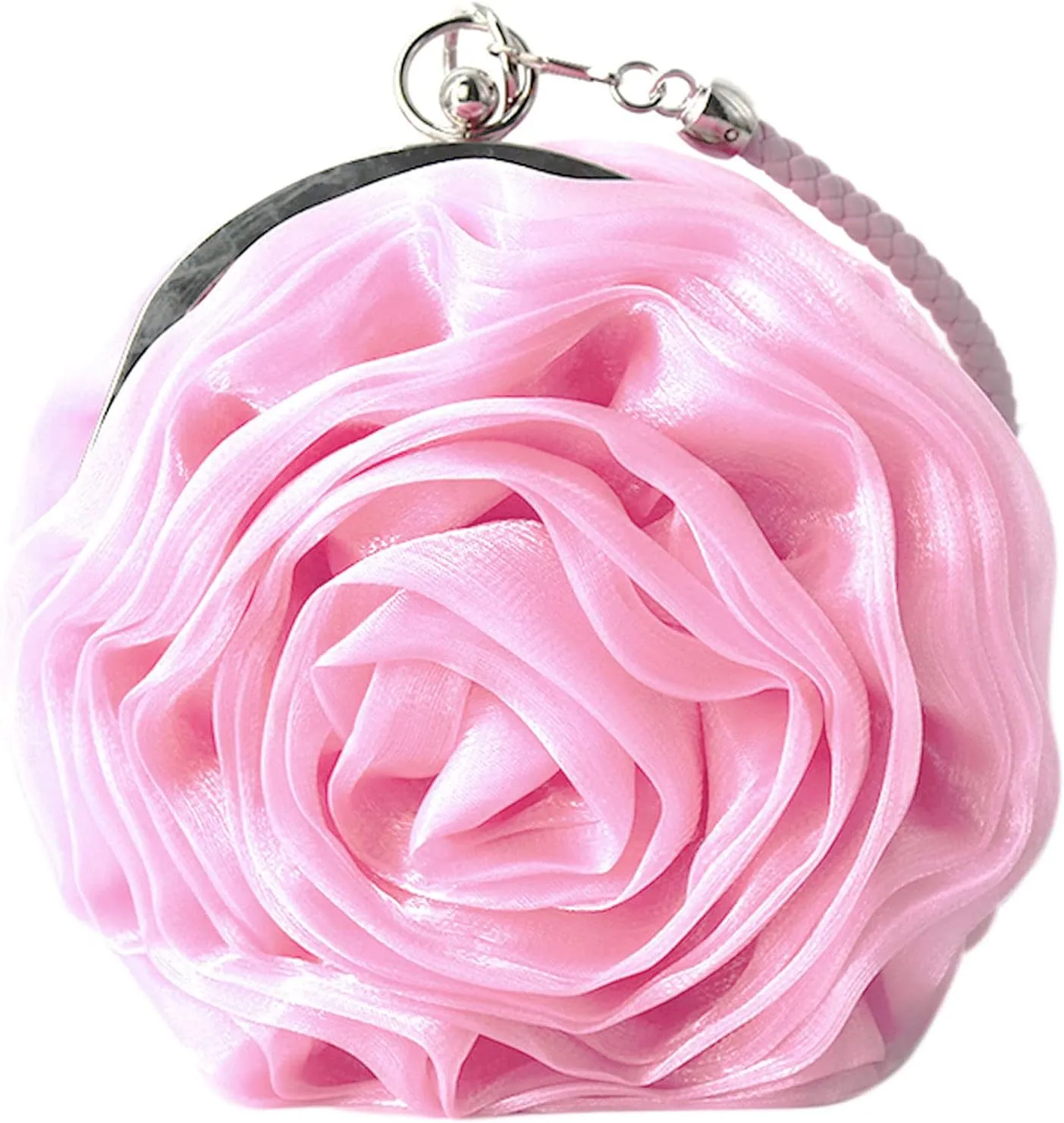 Buddy Women Rose Shaped Clutch Soft Satin Wristlet Handbag Wedding Party Purse