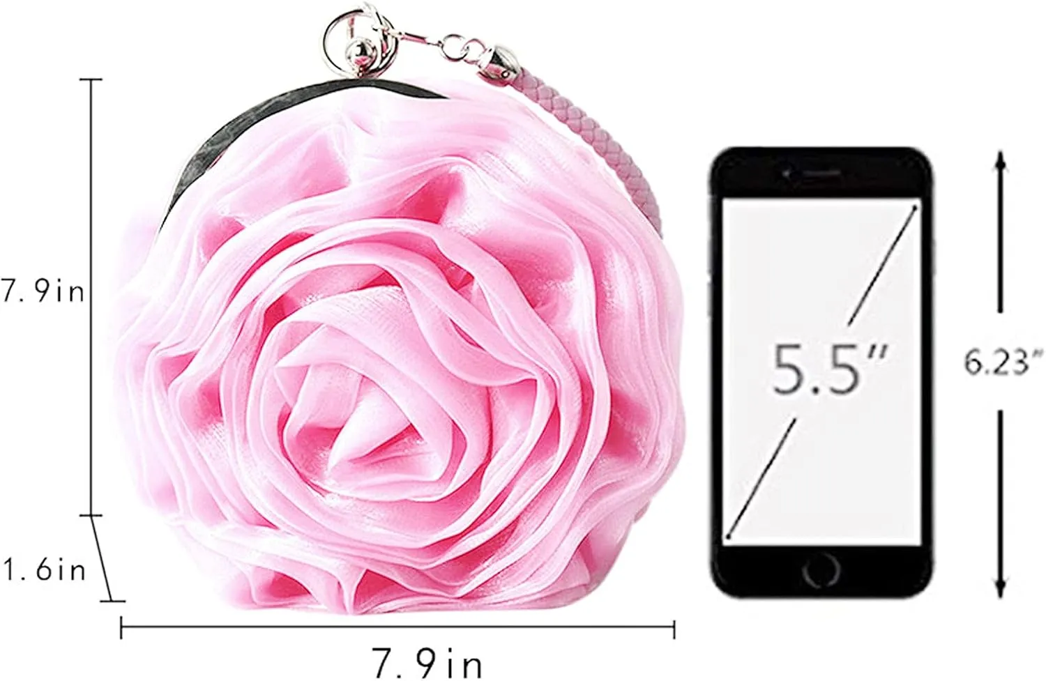 Buddy Women Rose Shaped Clutch Soft Satin Wristlet Handbag Wedding Party Purse