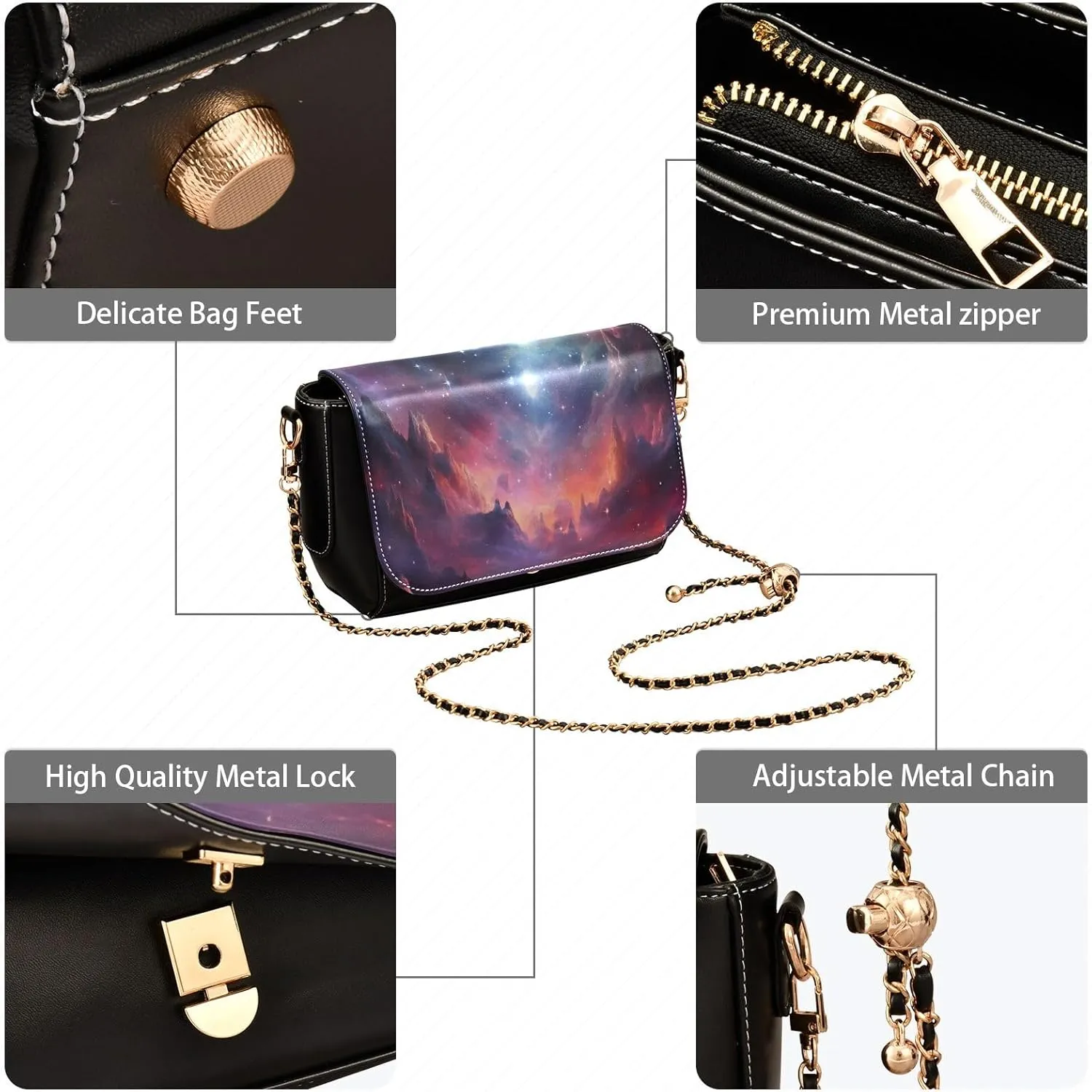 Buildings and Houses in Water Crossbody Bag with Chain Strap, Leather Ladies Crossbody Bags, Summer Crossbody Bags for Women