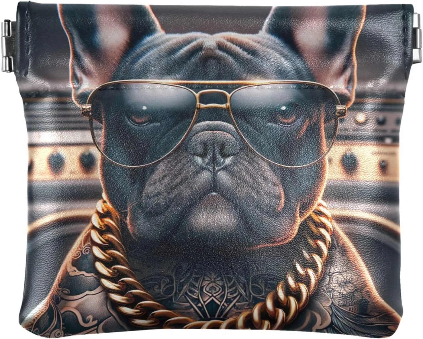 Bulldog Tattoo Funny Dog Leather Coin Purse for Men Women Animal Print Squeeze Card Change Purse Wallet