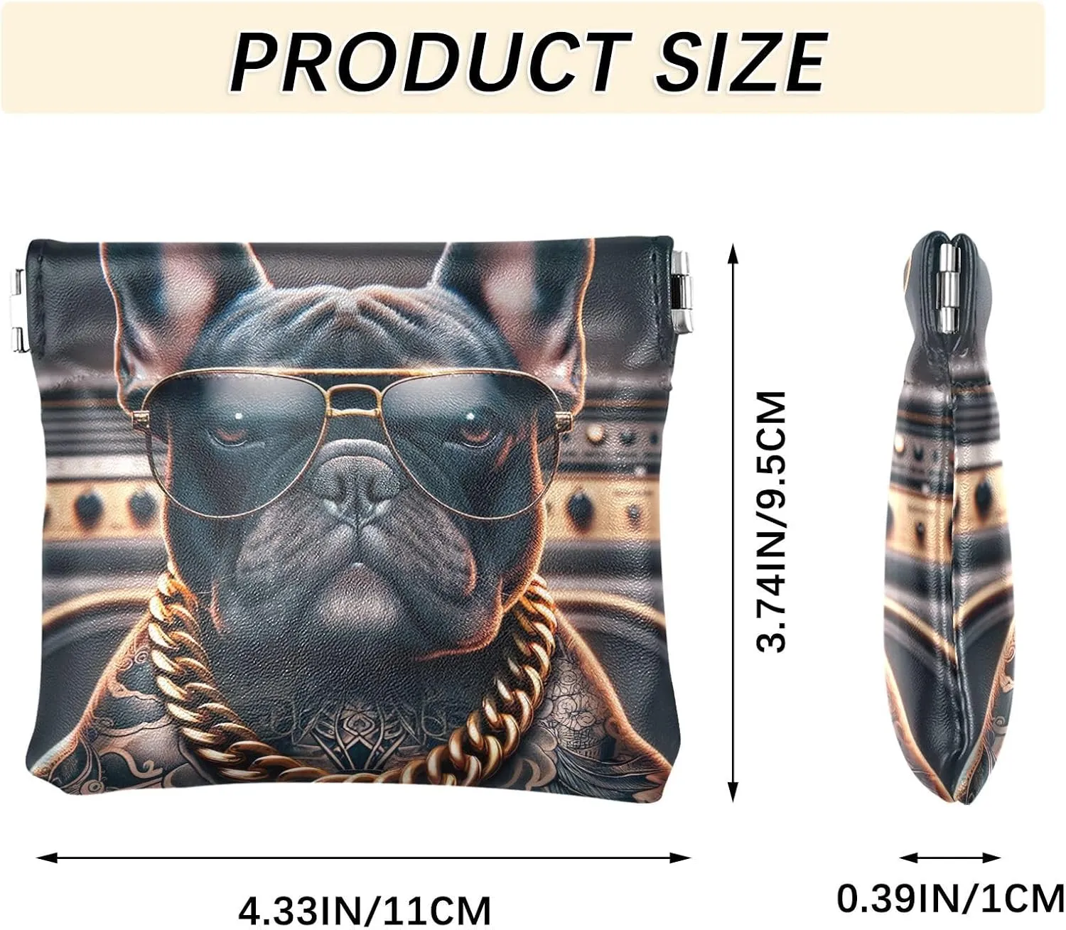 Bulldog Tattoo Funny Dog Leather Coin Purse for Men Women Animal Print Squeeze Card Change Purse Wallet