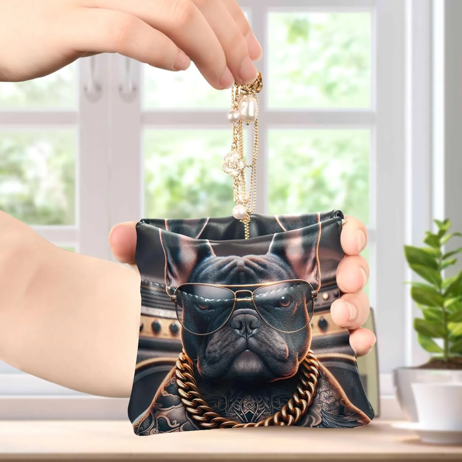 Bulldog Tattoo Funny Dog Leather Coin Purse for Men Women Animal Print Squeeze Card Change Purse Wallet