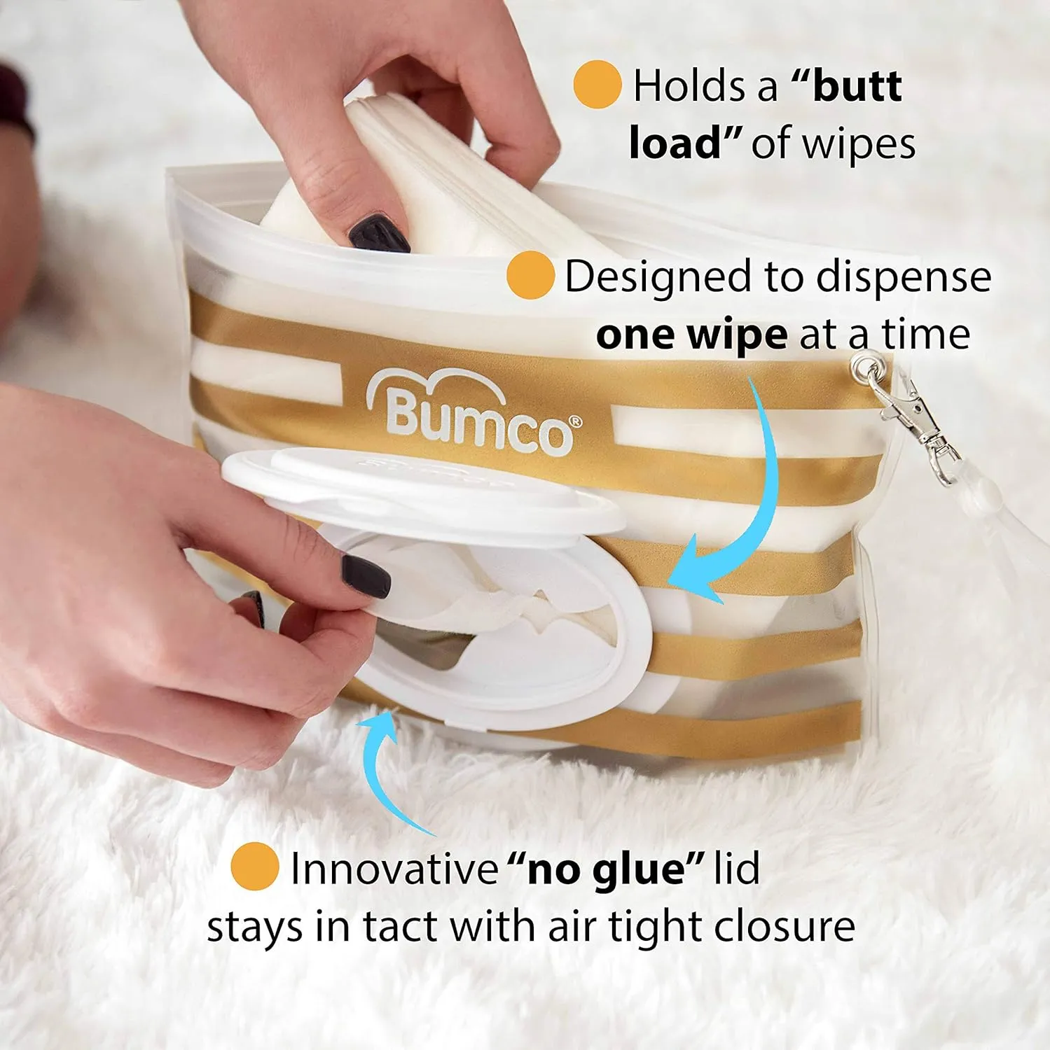 BUMCO Airtight Wipes Dispenser, Keeps Wet, Reusable Refillable Pouch, Diaper Bag Organizer for Travel, Carrying Clutch, Unique Baby Gift for Girl Boy [multicolor]